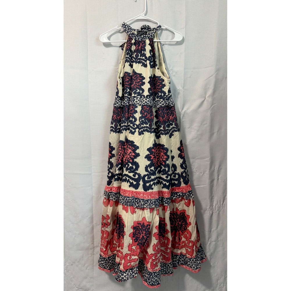 Ash & Eden Maxi Dress Cotton Block Print Halter Tiered Boho Coastal S